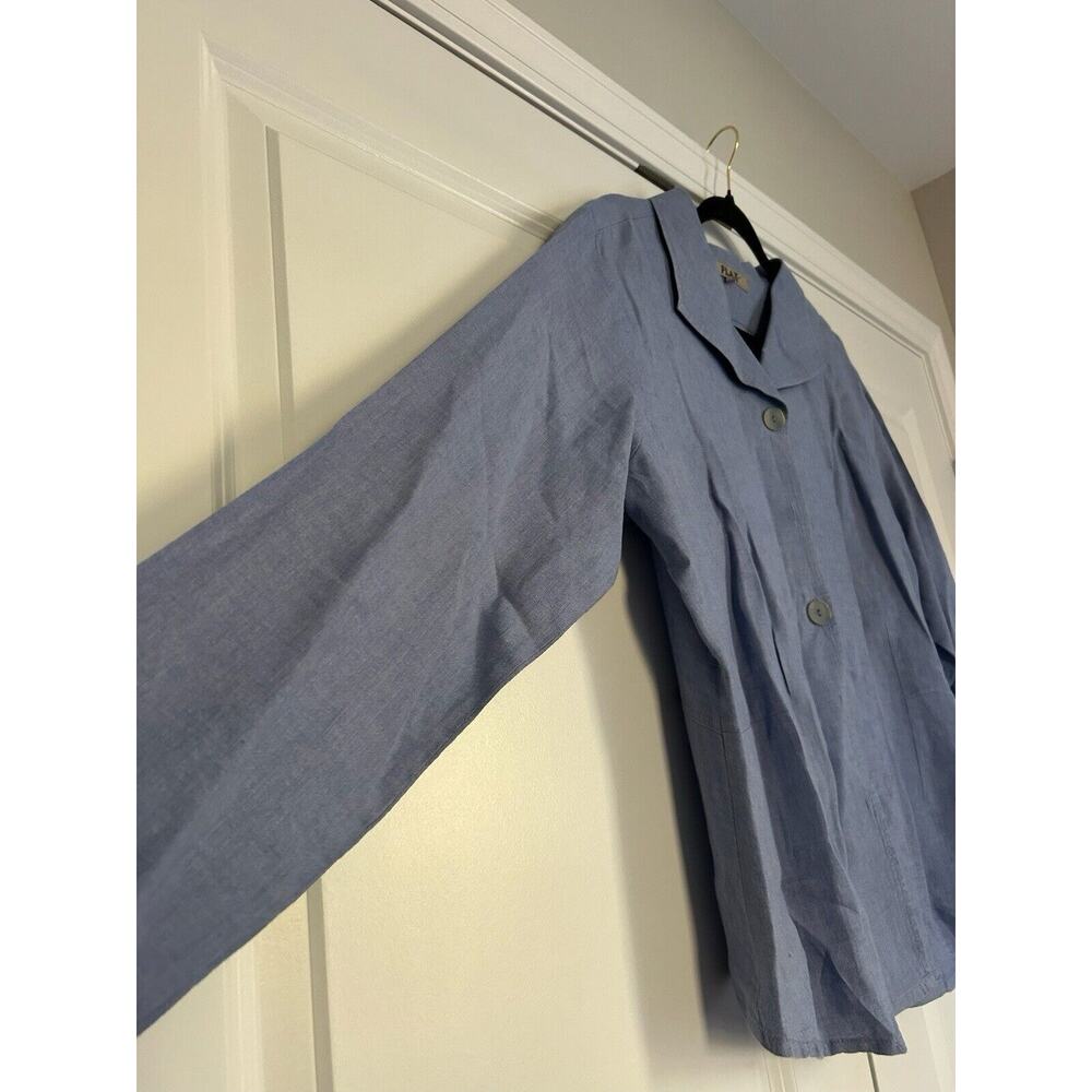 FLAX L Blue Lavender Button Up Long Sleeve Linen Shirt Jacket Collar Lagenlook - Picture 3 of 6